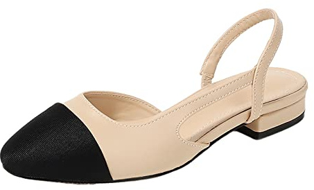 Slingback Femme, Chaussures Élégantes Bloc De Talon Slingback Cuir Souple Sandale Pompes Habillées pour Mariage Soirée Bureau Fête Vacances