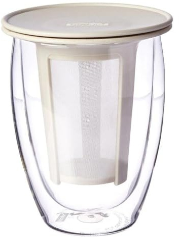 Bodum Tea for ONE Teeglas mit Kunststofffilter (Doppelwandig, Isoliert, 0,35 liters) cremefarben, 1 Stück (1er Pack)
