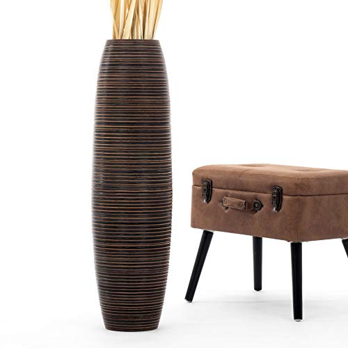 Leewadee Große Bodenvase 85 cm Mangoholz für Pampasgras & Trockenblumen | Dekovase fürs Wohnzimmer, für Zweige & Trockengräser - bruchfester als Keramik, kein Wasser. Boho