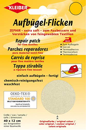 Kleiber 40 x 12 cm Ausbesserungsflicken für feine Strickwaren aus Baumwolle zum Aufbügeln, cremefarben