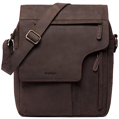 LEABAGS Leder Umhängetasche Herren & Damen I Echtleder Laptoptasche bis 13 Zoll I Messenger Bag mit Schultergurt I Schultertasche I Arbeitstasche I Tragetasche I Handtasche I Nature Dunkelbraun