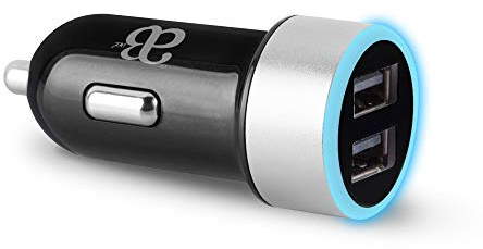 PUFFER Car Charger,Compact Rapid Dual Port USB Cigarette Lighter Adapter with Blue LED,for iPhone XR/XS/X/8/7/Plus,iPad Pro/Air 2/Mini, Galaxy S9,LG,HTC,iOS and android Smart Phones or Tablets - Black