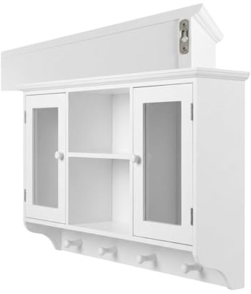 Riyashop Wandschrank Wandgarderobe Wandvitrine Weiss Wandregal Hängeschrank Glastür Wandschrank Regalen, passend für Büros, Esszimmer, Wohnzimmer, Küchen und Badezimmer Landhaus