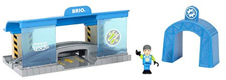 BRIO World 33918 Smart Tech Eisenbahn-Werkstatt – Lok-Werkstatt & Action-Tunnel mit Sound-Effekten – Interaktives Spielzeug empfohlen ab 3 Jahren