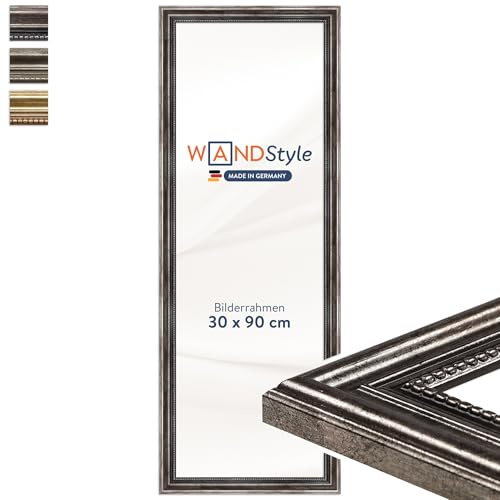 WANDStyle Bilderrahmen 30x90 Holz, Bilderrahmen Metall-Optik Vintage | Hochwertiger Holzbilderrahmen Antik, Posterrahmen zum Aufhängen, Rahmen 90x30 cm, Fotorahmen H450 Made in Germany