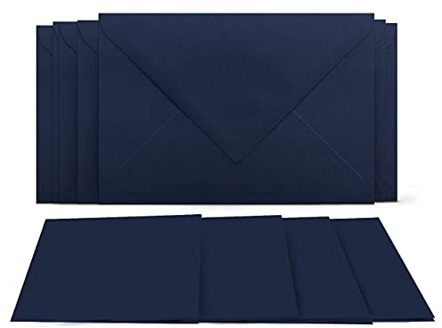 25 Klappkarten mit Umschlägen Set Dunkelblau - DIN A6 Blanko Doppelkarten 14,8 x 21 cm (160 g/m²) - DIN C6 Umschlag 11,4 x 16,2 cm (80 g/m²) Nassklebung - Grußkarten Einladungskarten Hochzeit
