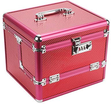 Kosmetikkoffer Kosmetiktasche Passwort Aluminiumlegierung Schminkkoffer Schmuckkoffer für Reisen Dienstreise (Farbe : Rot)