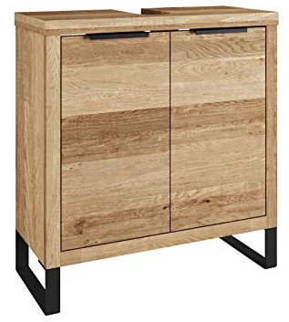 Woodkings Waschbeckenunterschrank Sydney Wildeiche 56x60x25 cm | Schmaler Unterschrank, Massivholz, für Badezimmer oder Gäste WC