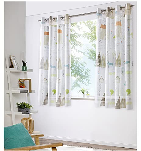 heimtexland ® Cortina infantil Skandi con aspecto de lino, natural, multicolor, decorativa, para habitación infantil, transparente, tipo 755, 175 x 135 cm
