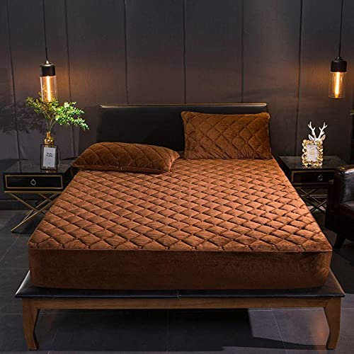 HAIBA Plüsch Spannbettlaken 180x200cm Frottee Matratzenbezug Kaffee Bettlaken Extratiefes Doppelbett Mikrofaser Spannbetttuch für Matratze Hohe für bis 30 cm sehr weich Winterbettwäsche