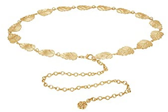 CHIC DIARY Metall Kettengürtel Damen Mode Elegant Taillengürtel Gold Blatt Form Hüftgürtel Kleidgürtel Dekorativer Gürtel