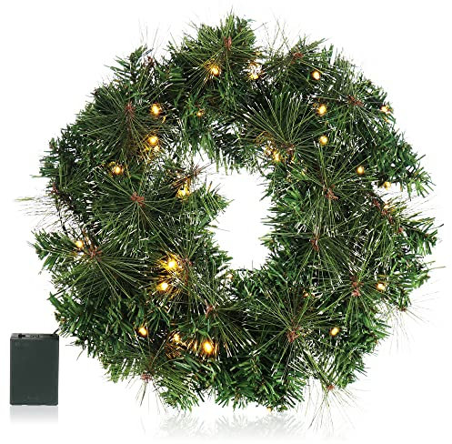 COM-FOUR® Couronne de Porte LED Noël - Couronne de l'Avent avec éclairage LED - Superbes décorations de Noël - 40 LED Blanc Chaud avec minuterie
