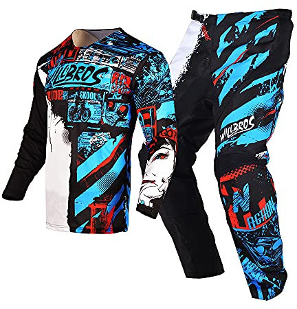 Willbros Jugend Jersey Hose Combo Kinder MX Motocross Getriebesatz Kinder Rennanzug Offroad MTB ATV Motorrad Jungen Mädchen Blau YL