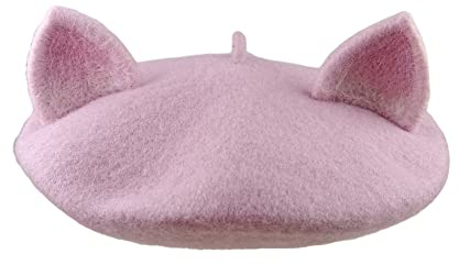 Katzenohren Handgefertigte Baskenmütze Vintage Künstler Hut Damen Süß Lolita Katze Baskenmütze Cosplay, lila, pink, 57 EU