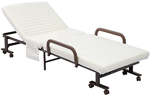 HOMCOM Folding Bed with Mattress, Single Guest Bed, Portable Fold Bed with Adjustable Backrest, Metal Frame on Wheels, White, 190 x 76 cm