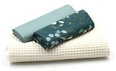VmG-Store Våffelpiké + bomullstyg i set, färgkoordinerat våffeltyg, 100 % bomullstyg, Tex Standard 100 (eukalyptusset 54)