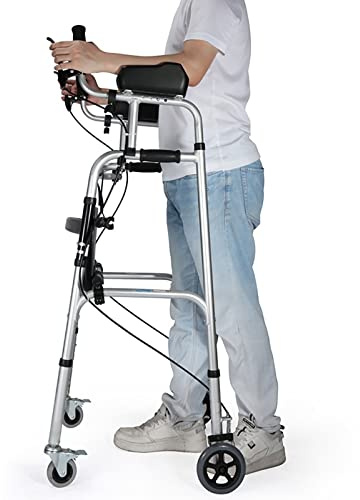 Andadores Verticales Plegables con Soporte para antebrazo y Asiento y Frenos de Cuero, Altura Ajustable Resistente para Adultos/Personas Mayores/Hombres Altos, Interior y Exterior