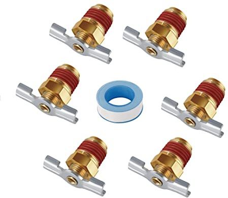 6Pc Drainage Valve with Wing Nut Handle, 1/4 NPT Inlet.SUNROAD Brass Winged Tank Drain Cock Wing Style Valve