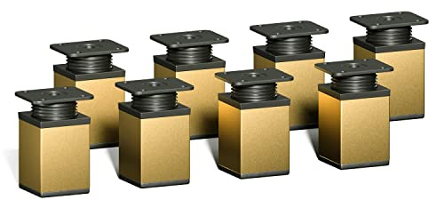 Sossai Piedini regolabili per mobili, set 8 pezzi, H 60 mm, oro, design moderno, profilo quadrato, modello MFV1, per armadi, comò