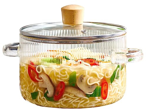 Le'raze Glass Cooking Pot with Lid - 1.6L(54oz) Heat Resistant Borosilicate Glass Cookware Stovetop Pot Set - Simmer Pot with Cover Safe for Soup, Milk, Baby Food Clear