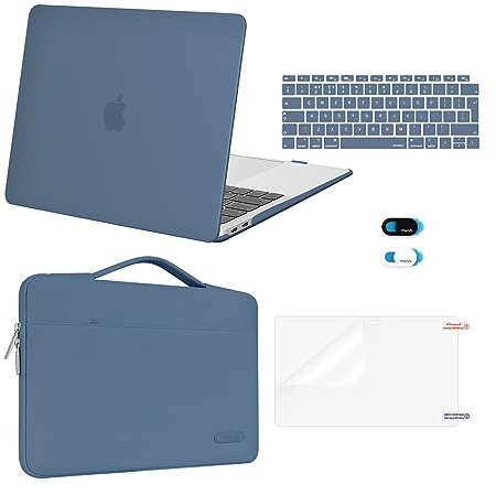 MOSISO Funda Compatible con MacBook Air 13 Pulgadas 2021 2020 2019 2018 M1 A2337/2179/1932, Carcasa Compatible con Macbook Air 13 Pulgadas&Bolsa&Pantalla Protector&Teclado Tapa&Webcam,Azul Acero
