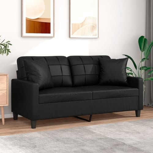 heybb 2-Sitzer-Sofa mit Zierkissen Schwarz 140 cm Kunstleder Couch Mit Schlaffunktion