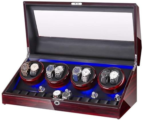NATWEE Automatischer Uhrenbeweger 8+12, mit blauem LED-Licht, in Holzschale und Leder, recht motorisch, passend für Damen- und Herrenuhren It's so Kind of You