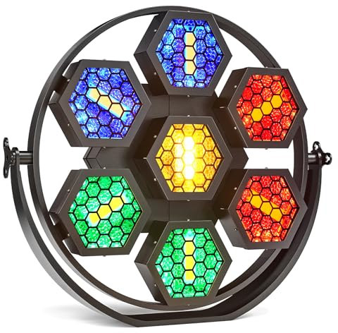 NGARY Luci da Palco a LED, Luci da Discoteca 3 in 1 RGBW da 350 W, Attrezzatura per DJ Illuminazione da Discoteca con Attivazione del Suono E Controllo DMX512, 7 Luci retrò Esagonali COB, per Feste