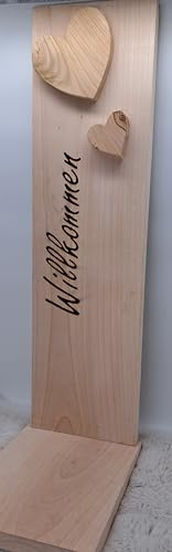 Deko Eingangsbereich Deko Holz Deko Willkommensschild Herzlich Willkommen Herz Holz stehend aus Ahornholz ohne DEKO