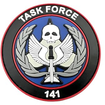 Patch en PVC noir Task Force 141 pour Airsoft Paintball Cosplay (Bleu Rouge)