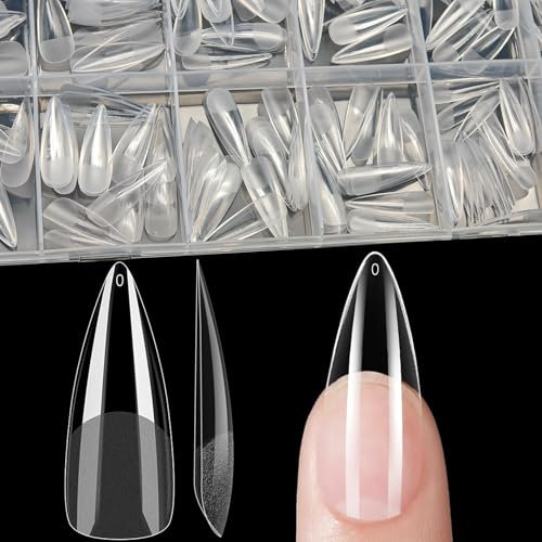 XIAOHEBAN 240Pcs Capsule Americaine Ongle Amande Long - 12 Tailles, Faux Ongles Pose Americaine Amande Long Capsule Ongle Gel Transparent Couverture ComplèTe Pour DéButant De Manucure Et Diy Nail Art