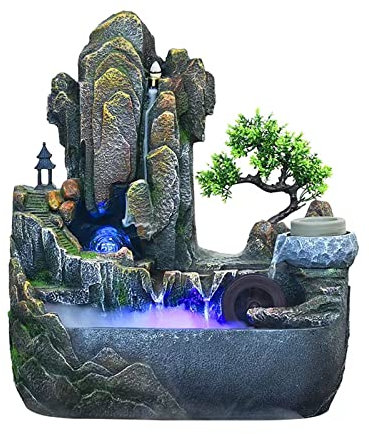 Fontana da interni Feng Shui Fontana da tavolo con cascata rocciosa e ruscello roccioso Meditazione Zen Cascata interna con pompa automatica for la decorazione della scrivania della camera da letto de