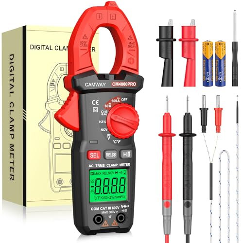 CAMWAY Clamp Meter AC/DC Current Multimeter - Digital TRMS 4000 Counts Circuit Troubleshoot Detection Amp Meter 600A DC/AC Current Voltage, NCV Continuity Resistance Capacitance Temperature Diode Test