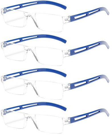 Disnace 4 Paires Lunettes de Lecture Sans Monture, Lunettes de Lecture, Lunettes Légères et Sans Monture, Lunette de Lecture Etui à Lunettes Inclus (Bleu, 2, x)