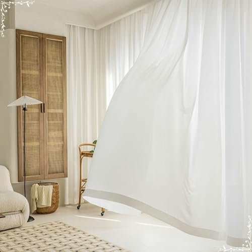 Beydodo Gardinen für Schienensystem, Vorhänge Weiß 2er Set mit Haken 137x183CM Einfarbig Modern Gardinenschals Halbtransparent für Wohnzimmer Schlafzimmer Küche