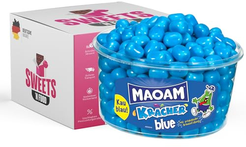 SWEETS'N FOOD Maoam Kracher - knackig, fruchtige Kaubonbons mit Brausefüllung - Fruchtkracher - Blau - Red Berries - Dose 1200 Gramm (Blau)