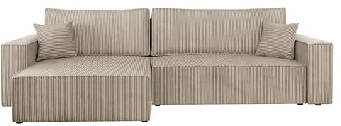 Mirjan24 Ecksofa Kobaro Cord Maxi Sofa Eckcouch Couch mit Schlaffunktion und Bettkasten Ottomane Universal, L-Form Couch Schlafsofa Bettsofa Farbauswahl (Poso 02)