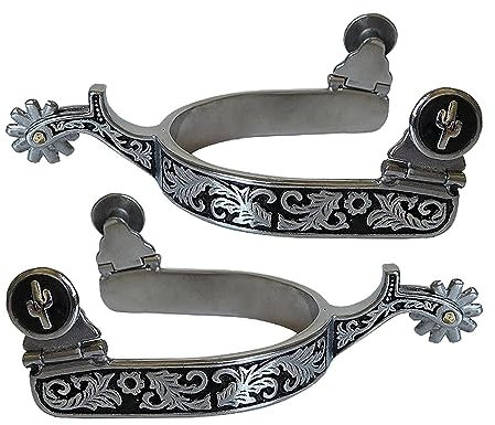 Pferdesporen aus Edelstahl, 2 Stück, Cowboystiefel, Sporen für Reiter, Herren, Damen, Reiter, dekoratives Zubehör für Reiterliebhaber (Schwarz / Silber)