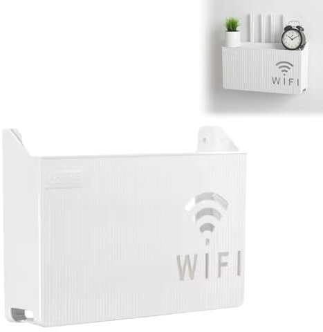 Scatola di Immagazzinaggio del Router Wi-Fi,Scatola per Montaggio a Parete del Router,Rack per Router Wireless,Scatola Portaoggetti WiFi a Parete,Staffa a parete per riporre cavi e router,Bianco