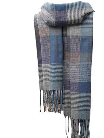 YUECIBAI Schal Damen Männer Schal Gestreift Lange Schal Fransen Quasten Schal Schal Lange Schal Lange Schal Warm Blau