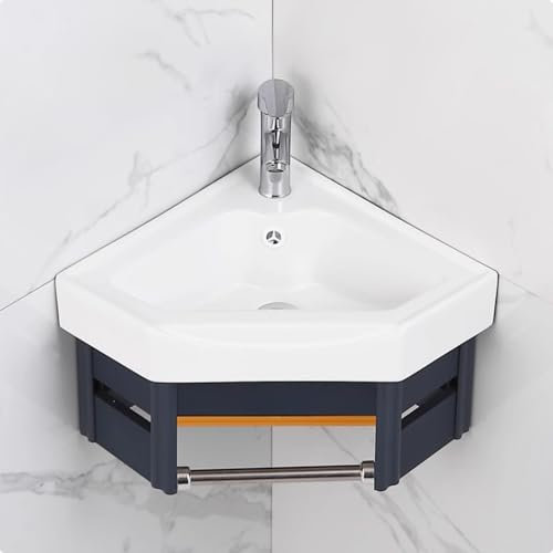BRCYKRWY Handwaschbecken Klein Gäste Wc,Kleines Eckwaschbecken Zur Wandmontage, Weißes Keramik Mini Waschbecken Mit Überlauf,Hänge Waschbecken Klein Gäste WC Badezimmer, Eckwaschbecken Mit Unterschran