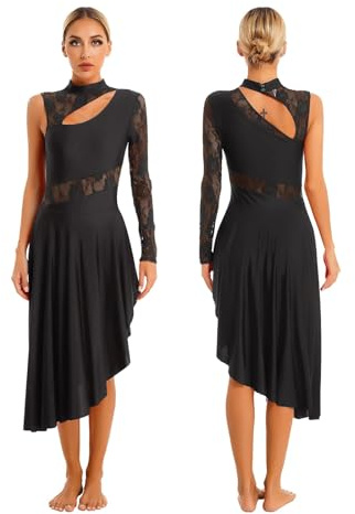 Frauen Lyrical Dance Kostüme Lyrisches Ballett-Tanzkleid for Damen, Ballsaal, Walzer, Eiskunstlauf-Kostüm, Gymnastik, Ballsaal, Tanzkleidung, durchsichtige Mesh-Spitze-Trikotkleider Damen Latein Tanzk