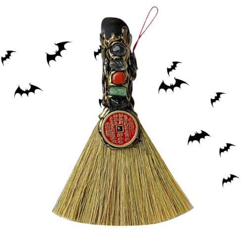 Escoba de Bruja de, Escoba de Bruja de | Adorno para Puerta de Escoba de Bruja con Piedras Preciosas, retablo portátil, Escoba de Natural para Wicca, Halloween