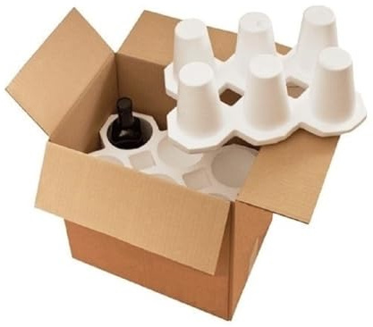KIT IMBALLAGGIO PORTABOTTIGLIE IN POLISTIROLO + SCATOLA DI CARTONE (PER 6 BOTTIGLIE)