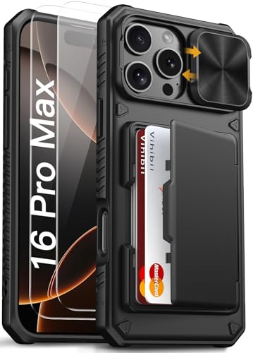 Vihibii for iPhone 16 Pro Max Case with [2X Screen Protector], Black