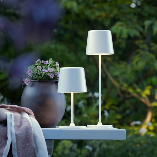 Lightbox 2er-Set LED Tischlampen für Innen & Außen | 37 cm / 23 cm Höhe, Ø | 2er-Set LED Tischlampen für Innen & Außen | 37 cm / 23 cm Höhe, Ø 10 cm | matt weiße Outdoor Tischleuchten mit Touch-Dimmer