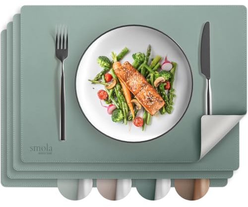 smøla Tischsets aus PU-Leder 4er Set I Platzset Abwaschbar I Platzdeckchen Set in Lederoptik I Untersetzer für Teller I Tischunterlage Esstisch I Tischdeko, Grün/Grau