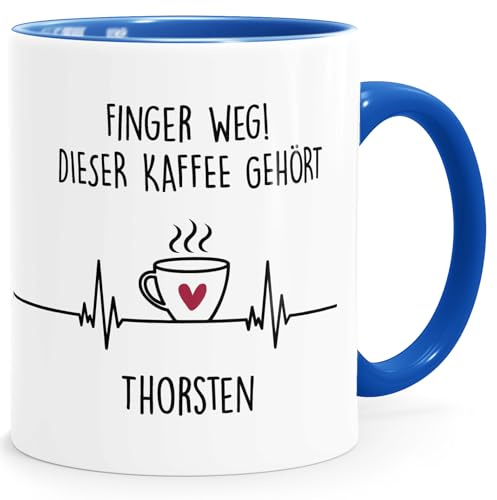 SpecialMe® Kaffee-Tasse Spruch Finger weg personalisiert mit Name Geschenk für Kaffeeliebhaber Bürotasse Lustig Weiss-innen-royal standard