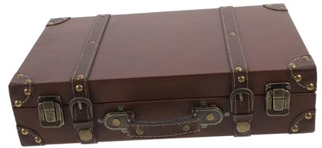 OKUMEYR Vintage Koffer Leder Retro Gepäck Aufbewahrung Für Reisen Und Deko Mit Komfortablem Griff Braun Klein