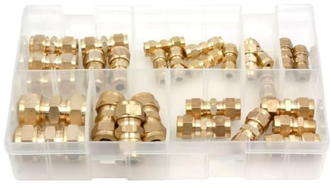 28Pcs Assorted Box of Brass Tube Couplings Imperial Straight Connectors